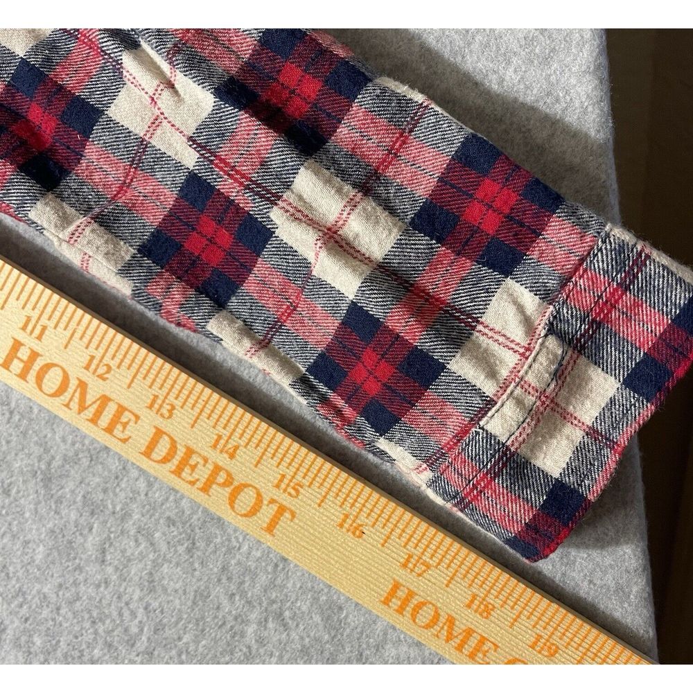 YMI Flannel Shirt Womens Juniors Medium Long Sleeve Plaid Pearl Snap Red Blue - Picture 8 of 12